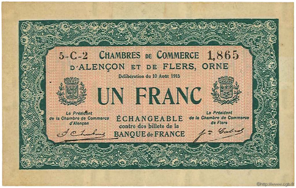 1 Franc FRANCE regionalism and various  1915 JP.006.46 VF - XF