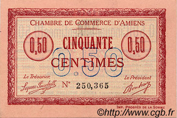 50 Centimes FRANCE regionalism and miscellaneous Amiens 1915 JP.007.05 AU+