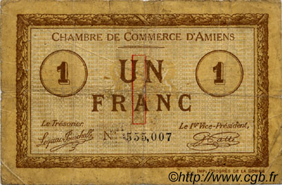 1 Franc FRANCE regionalism and various Amiens 1915 JP.007.08 F