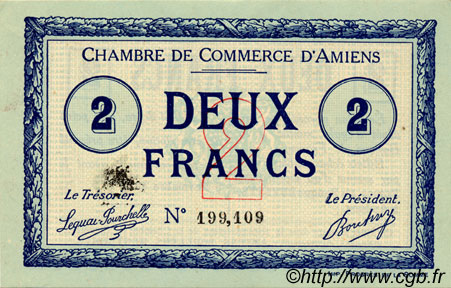 2 Francs FRANCE régionalisme et divers Amiens 1915 JP.007.11 TTB à SUP