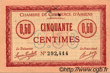 50 Centimes FRANCE regionalismo e varie Amiens 1915 JP.007.14 BB to SPL