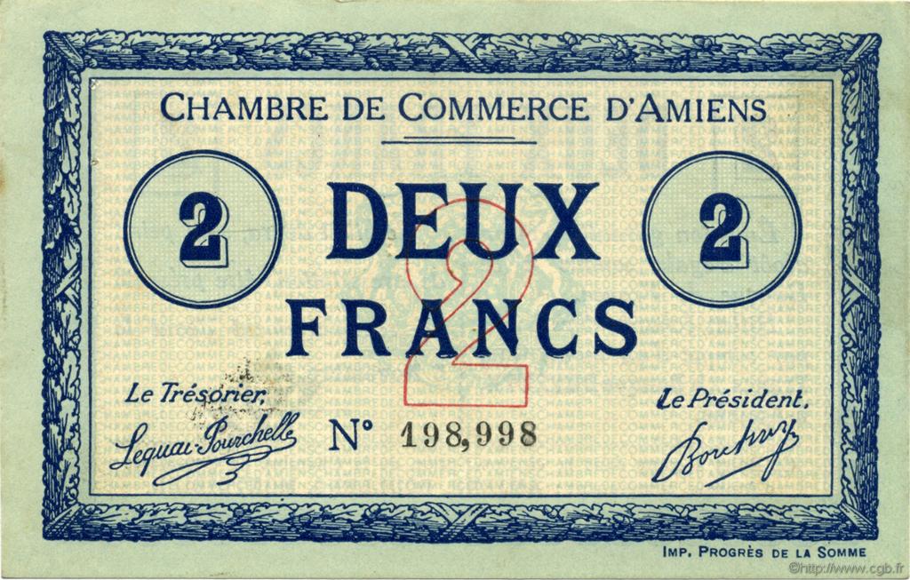 2 Francs FRANCE regionalism and miscellaneous Amiens 1915 JP.007.18 AU+