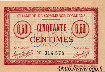 50 Centimes FRANCE regionalismo e varie Amiens 1915 JP.007.20 BB to SPL