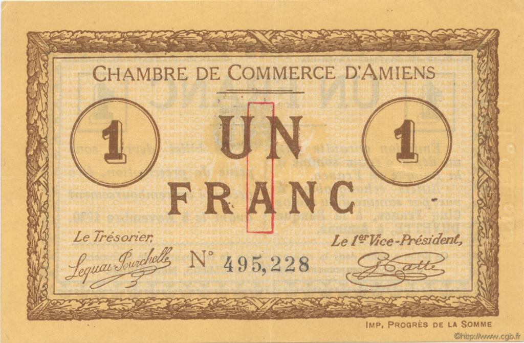 1 Franc FRANCE regionalism and various Amiens 1915 JP.007.28 AU+