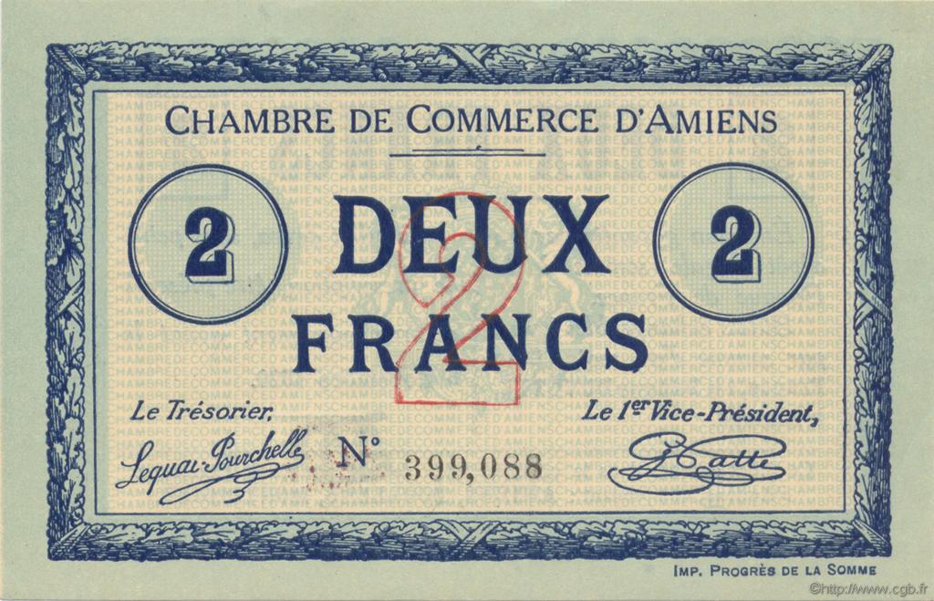 2 Francs FRANCE regionalism and various Amiens 1915 JP.007.31 AU+