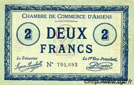 2 Francs FRANCE Regionalismus und verschiedenen Amiens 1915 JP.007.38 fST to ST