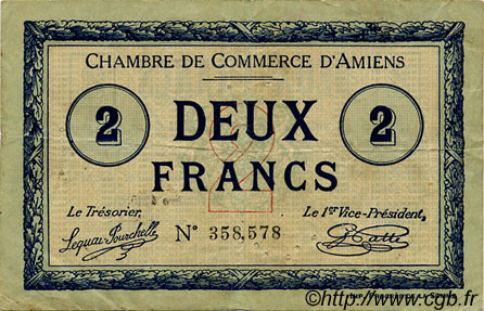 2 Francs FRANCE régionalisme et divers Amiens 1915 JP.007.38 TB