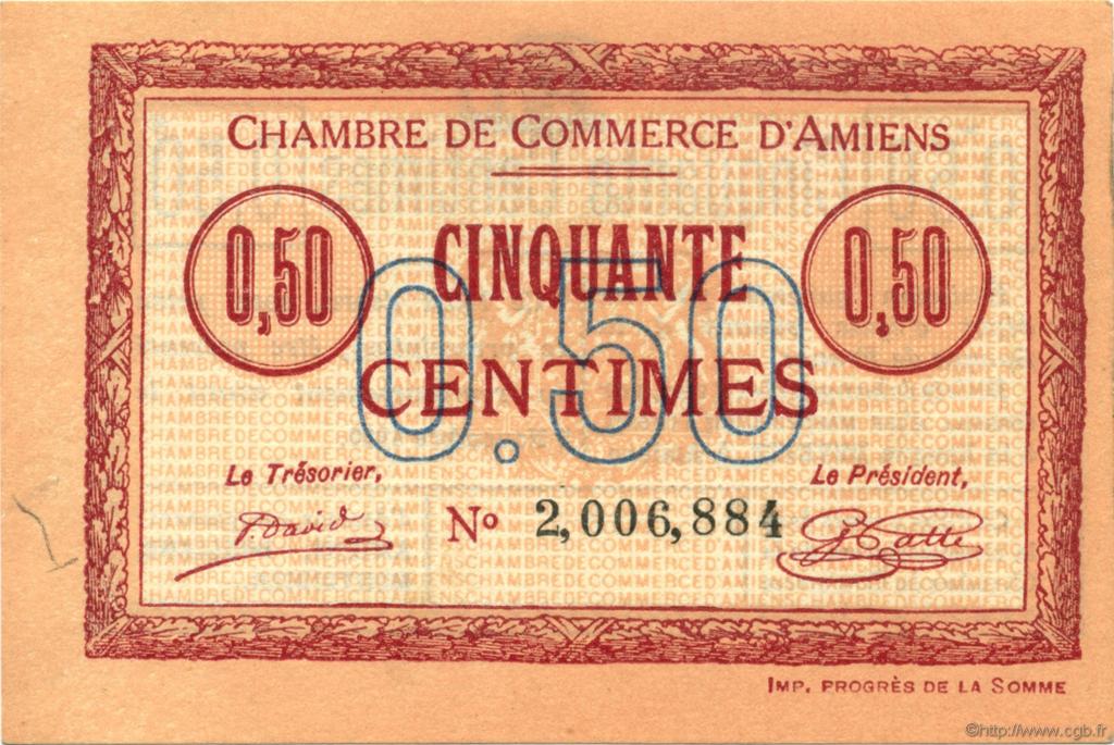 50 Centimes FRANCE regionalism and various Amiens 1915 JP.007.40 AU+