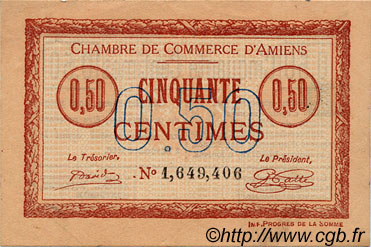 50 Centimes FRANCE regionalism and various Amiens 1915 JP.007.40 VF - XF