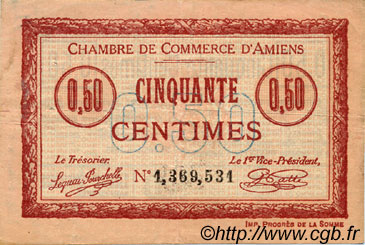 50 Centimes FRANCE régionalisme et divers Amiens 1915 JP.007.40 TB