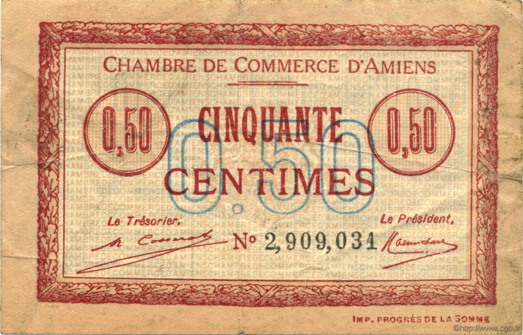 50 Centimes FRANCE regionalismo y varios Amiens 1920 JP.007.49 BC
