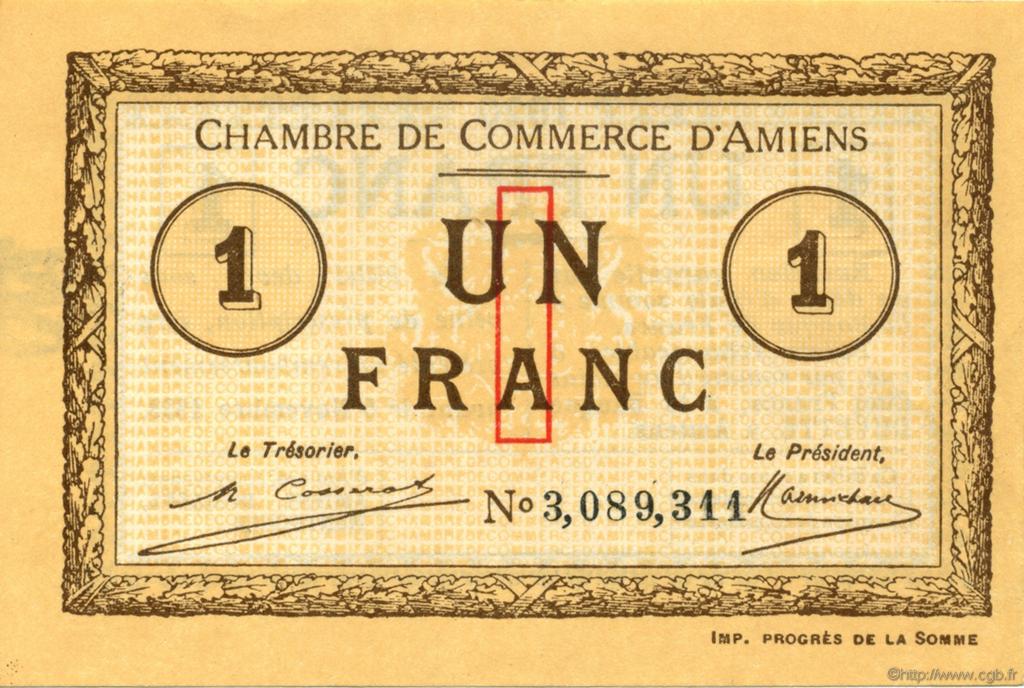 1 Franc FRANCE regionalismo y varios Amiens 1920 JP.007.51 SC a FDC