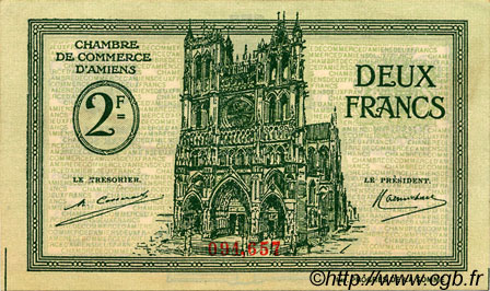 2 Francs FRANCE Regionalismus und verschiedenen Amiens 1922 JP.007.57 SS to VZ