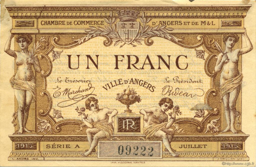 1 Franc FRANCE regionalism and various Angers  1915 JP.008.01 VF - XF