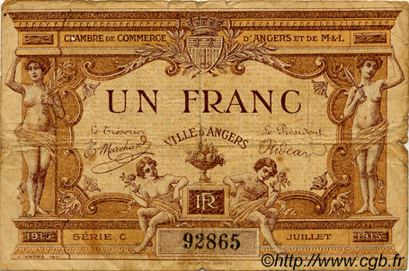 1 Franc FRANCE regionalismo y varios Angers  1915 JP.008.01 BC