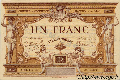 1 Franc Spécimen FRANCE regionalism and various Angers  1915 JP.008.02 AU+