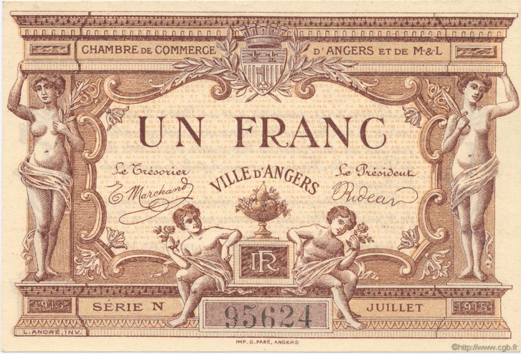 1 Franc FRANCE regionalism and miscellaneous Angers  1915 JP.008.06 AU+