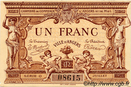 1 Franc FRANCE regionalism and miscellaneous Angers  1915 JP.008.06 VF - XF