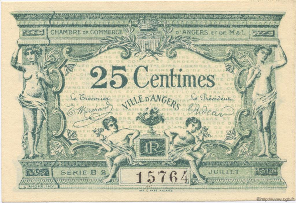 25 Centimes FRANCE regionalismo e varie Angers  1915 JP.008.08 AU a FDC