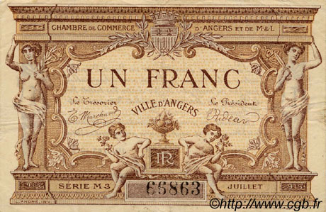 1 Franc FRANCE regionalismo y varios Angers  1915 JP.008.10 MBC a EBC