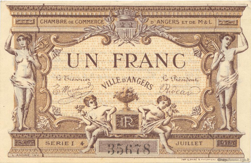 1 Franc FRANCE regionalism and miscellaneous Angers  1915 JP.008.12 AU+