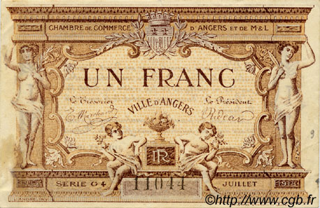 1 Franc FRANCE Regionalismus und verschiedenen Angers  1915 JP.008.12 SS to VZ
