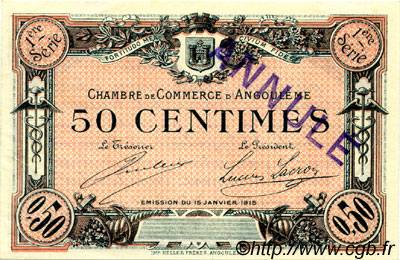 50 Centimes Annulé FRANCE regionalismo y varios Angoulême 1915 JP.009.02 SC a FDC