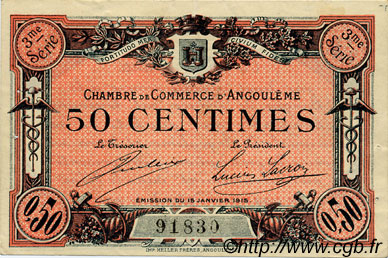 50 Centimes FRANCE regionalismo y varios Angoulême 1915 JP.009.13 MBC a EBC