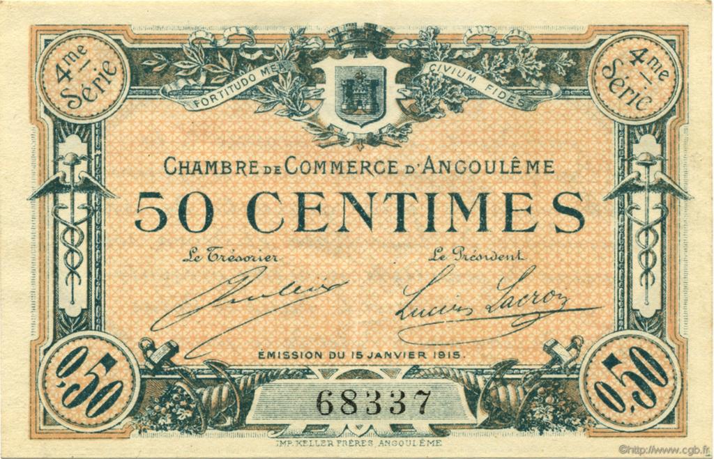 50 Centimes FRANCE regionalismo e varie Angoulême 1915 JP.009.20 AU a FDC