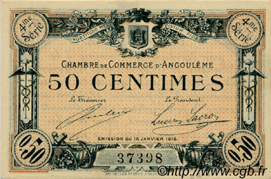 50 Centimes FRANCE Regionalismus und verschiedenen Angoulême 1915 JP.009.20 SS to VZ