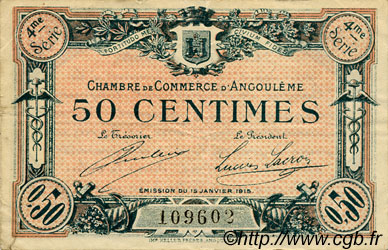50 Centimes FRANCE regionalismo e varie Angoulême 1915 JP.009.20 MB