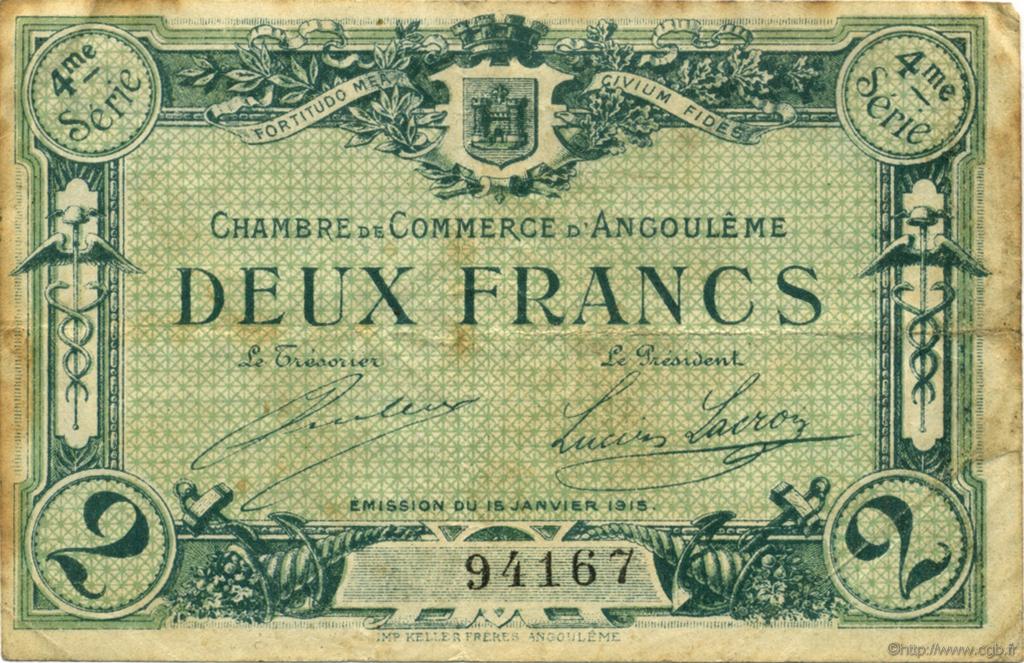 2 Francs FRANCE Regionalismus und verschiedenen Angoulême 1915 JP.009.22 S