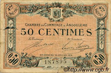 50 Centimes Spécimen FRANCE regionalismo y varios Angoulême 1915 JP.009.24 MBC a EBC
