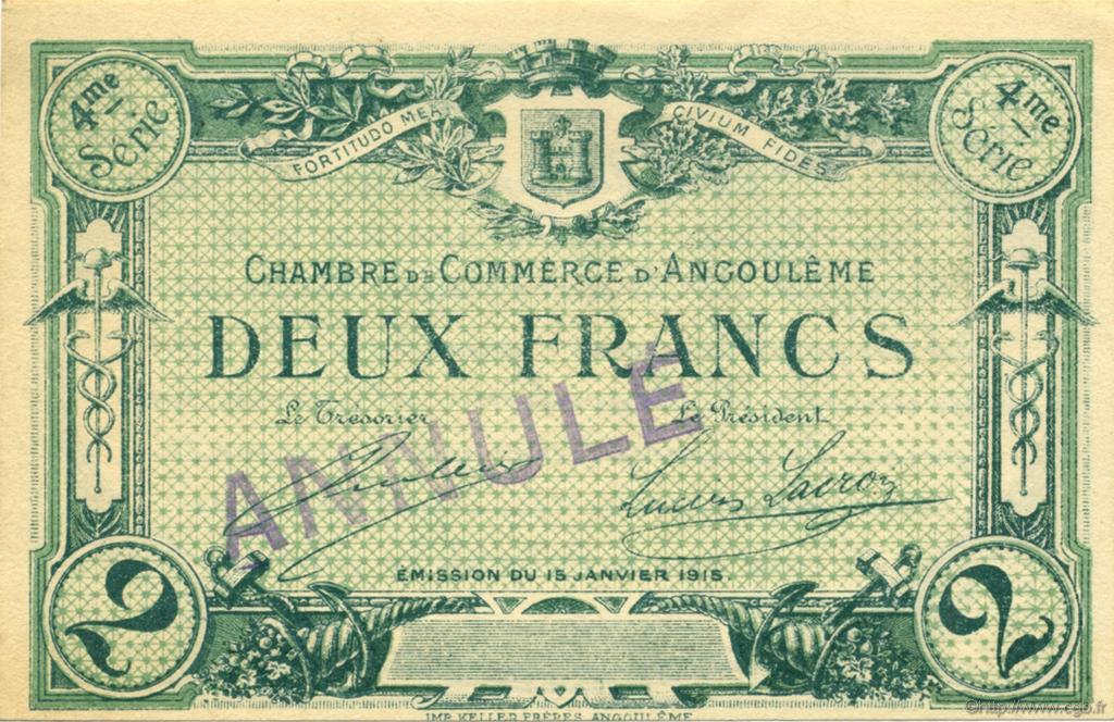 2 Francs Annulé FRANCE regionalism and various Angoulême 1915 JP.009.32 AU+