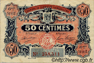 50 Centimes FRANCE regionalismo y varios Angoulême 1920 JP.009.46 MBC a EBC