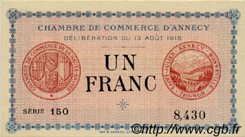 1 Franc FRANCE regionalism and miscellaneous Annecy 1915 JP.010.01 AU+