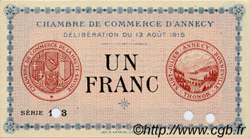 1 Franc FRANCE regionalism and miscellaneous Annecy 1915 JP.010.03 AU+