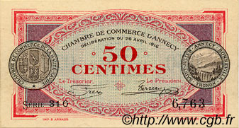 50 Centimes FRANCE regionalism and miscellaneous Annecy 1916 JP.010.07 AU+