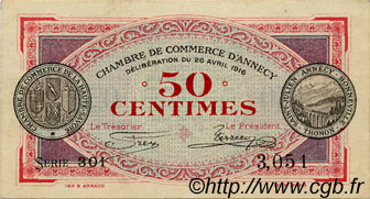 50 Centimes FRANCE regionalism and various Annecy 1916 JP.010.07 VF - XF