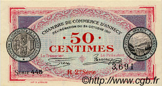 50 Centimes FRANCE regionalism and various Annecy 1917 JP.010.09 AU+