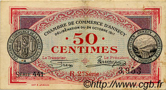 50 Centimes FRANCE regionalism and miscellaneous Annecy 1917 JP.010.09 VF - XF