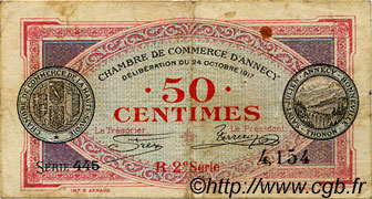 50 Centimes FRANCE régionalisme et divers Annecy 1917 JP.010.09 TB