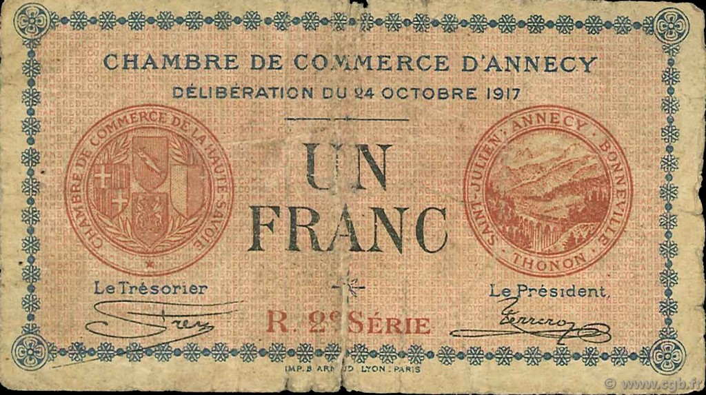 1 Franc FRANCE regionalismo y varios Annecy 1917 JP.010.12 BC