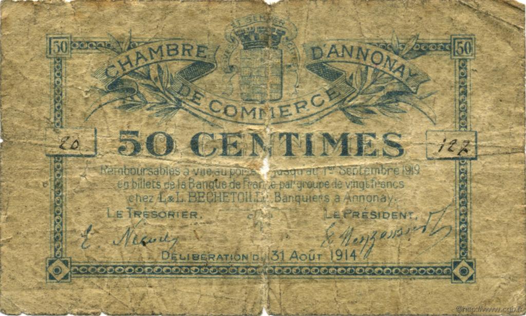 50 Centimes FRANCE Regionalismus und verschiedenen Annonay 1914 JP.011.01 S