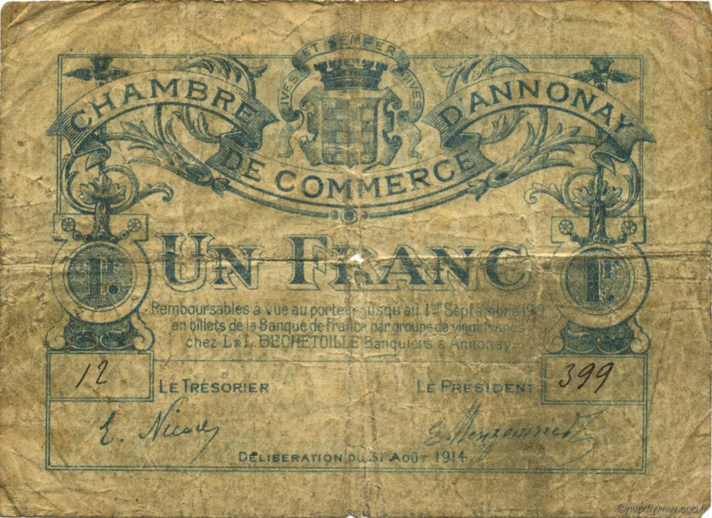 1 Franc FRANCE regionalism and various Annonay 1914 JP.011.04 F