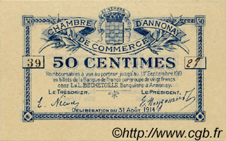 50 Centimes FRANCE regionalism and miscellaneous Annonay 1914 JP.011.07 AU+