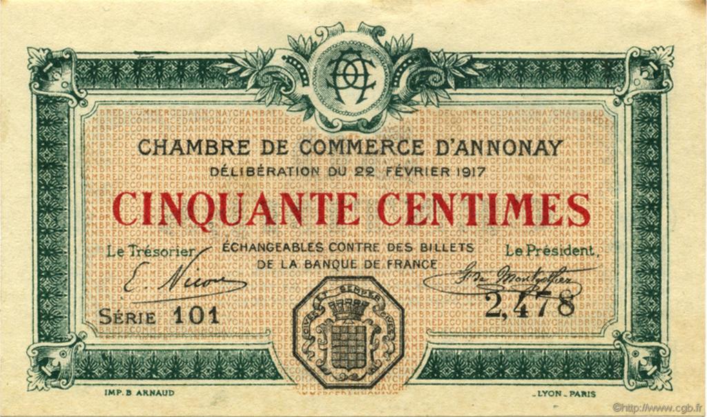 50 Centimes FRANCE regionalismo y varios Annonay 1917 JP.011.09 SC a FDC