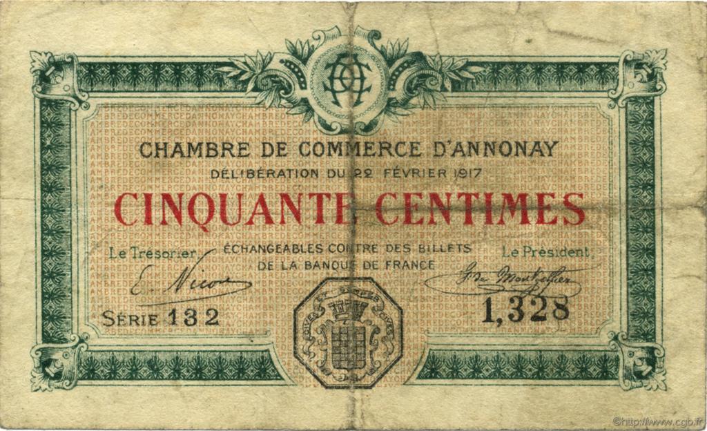 50 Centimes FRANCE régionalisme et divers Annonay 1917 JP.011.15 TB