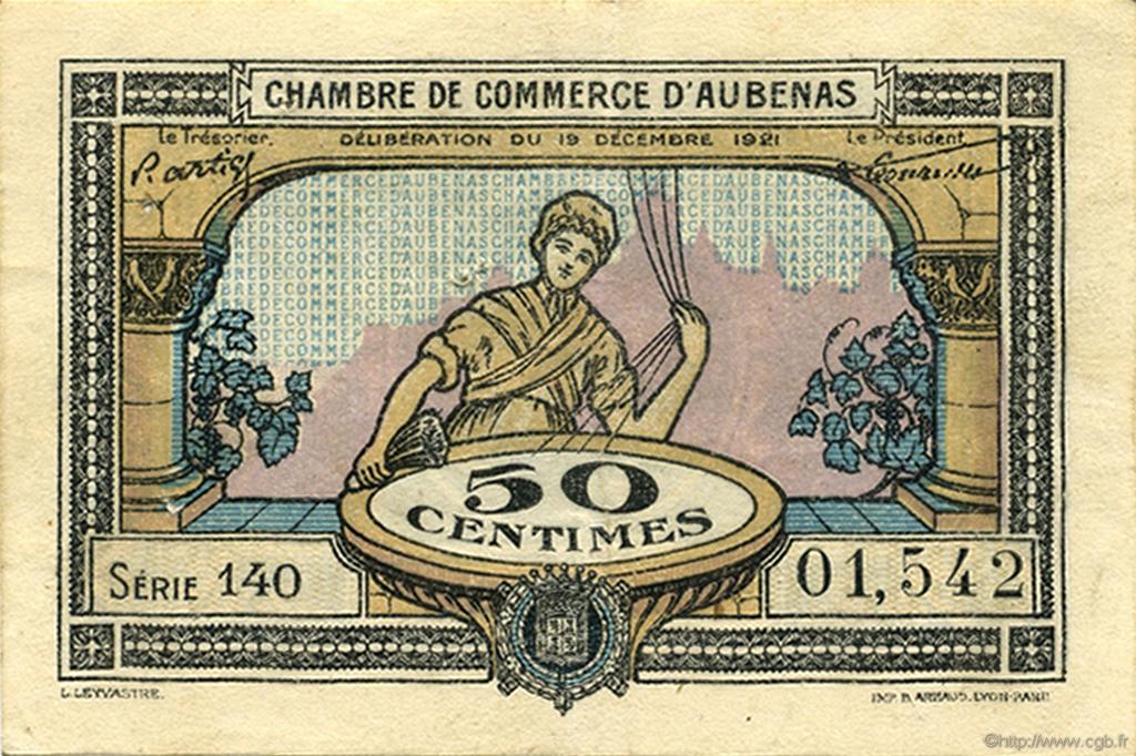 50 Centimes FRANCE regionalismo y varios Aubenas 1921 JP.014.01 MBC a EBC