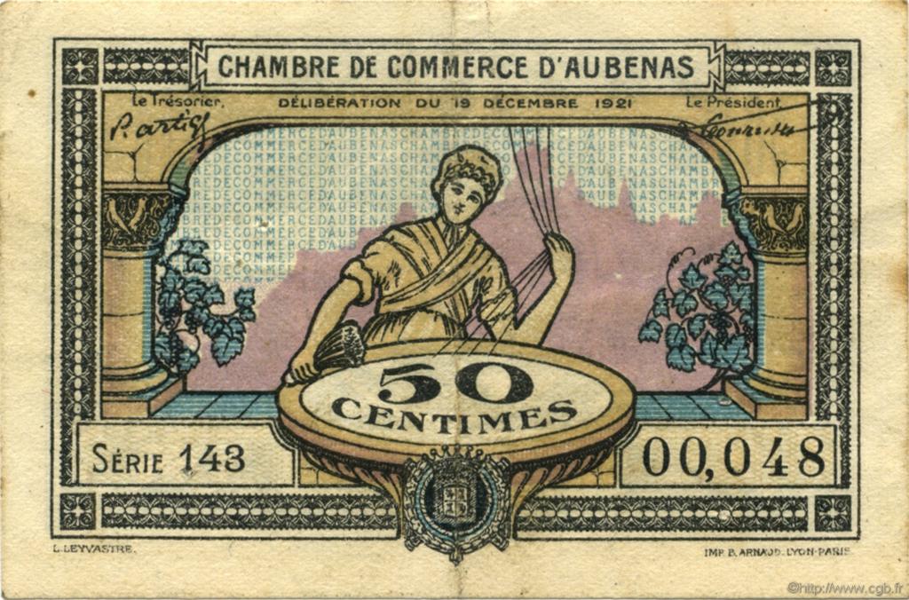 50 Centimes  FRANCE régionalisme et divers Aubenas 1921 JP.014.01 TB